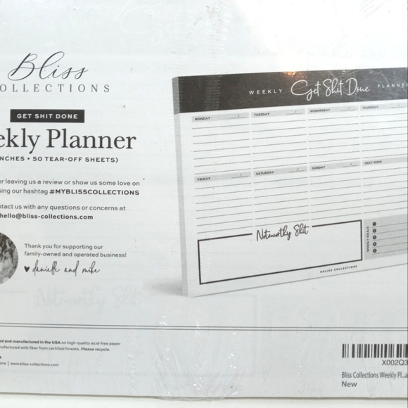 Bliss Collections Weekly Planner. Planner accessory. 50 Planner Sheets. Day plan - Picture 3 of 3